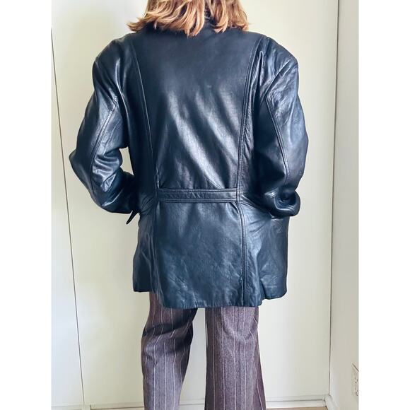 Vintage Lambskin Leather Coat Mens Size Large Black Buttery Soft Double Breasted - Picture 4 of 12